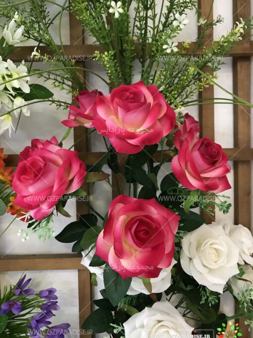 گل-مصنوعی-بوته-گلدار-گیاهان-پخش-مستقیم-مجموعه-پارادایس-کیفت بالا -رنگ میکس صورتی کمرنگ و پرنگ