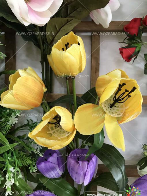 گل-مصنوعی-بوته-گلدار-گیاهان-پخش-مستقیم-مجموعه-پارادایس-کیفیت بالا رنگ زرد