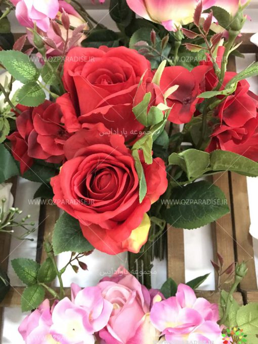 گل-مصنوعی-بوته-گلدار-گیاهان-پخش-مستقیم-مجموعه-پارادایس-کیفیت بالا رنگ قرمز