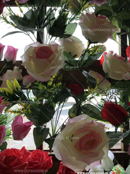 گل-مصنوعی-بوته-گلدار-گیاهان-پخش-مستقیم-مجموعه-پارادایس-کیفت بالا -رنگ سفید وصورتی