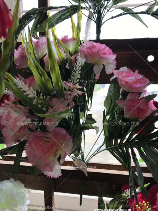 گل-مصنوعی-بوته-گلدار-گیاهان-پخش-مستقیم-مجموعه-پارادایس-کیفت بالا -رنگ میکس سفید و صورتی