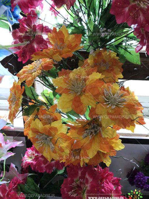 گل-مصنوعی-بوته-گلدار-گیاهان-پخش-مستقیم-مجموعه-پارادایس-کیفت بالا -رنگ میکس زرد و نارنجی